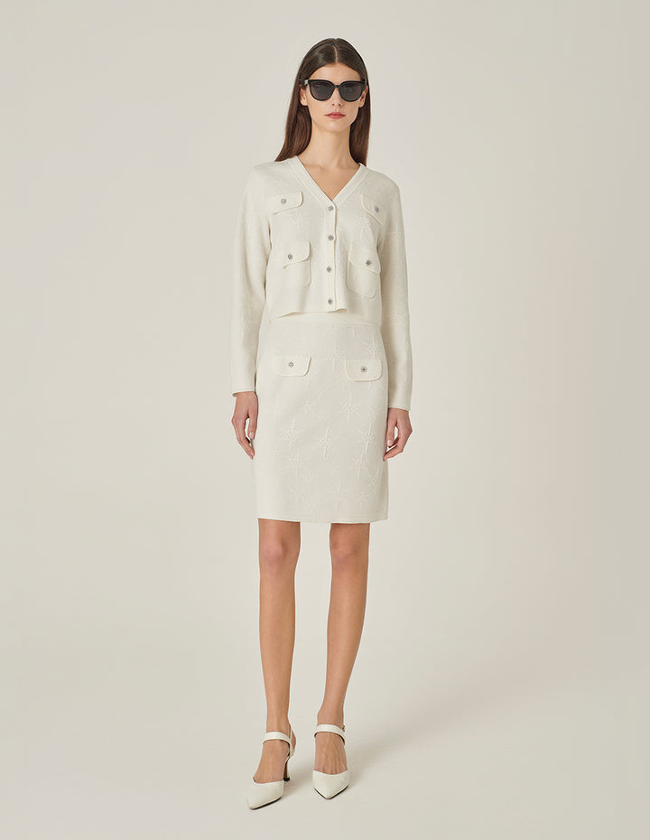 MARYLING Jacquard Knee-Length Straight Knitted Skirt