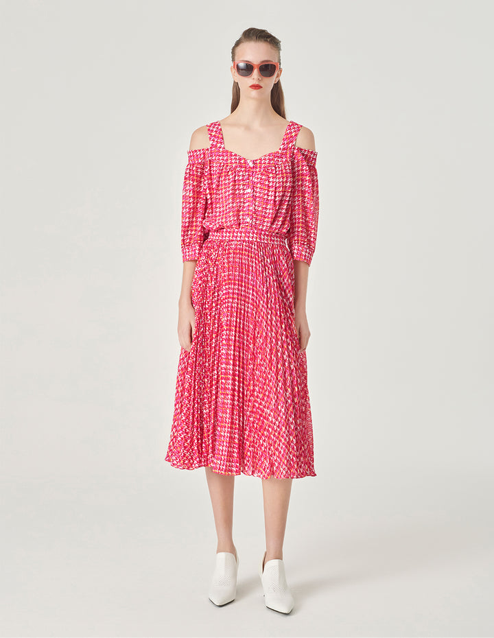 MARYLING Houndstooth Off-Shoulder Halter Top