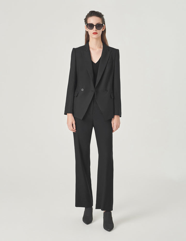 MARYLING Black Peaked Lapel Double-Breasted Blazer