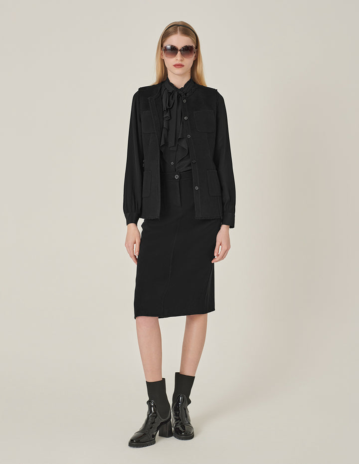 MARYLING Round Neck Fringed Double-Sided Woolen Vest