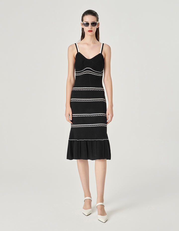 MARYLING Contrast Colour Suspender Knitted Slip Dress