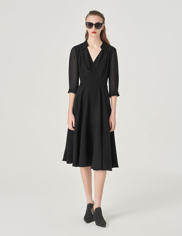 MARYLING V-Neck Mid-Sleeve A-Hem Skirt