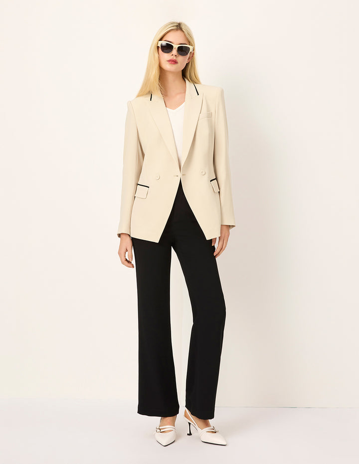 MARYLING Black-Trim Peaked Lapel Double-Breasted Blazer