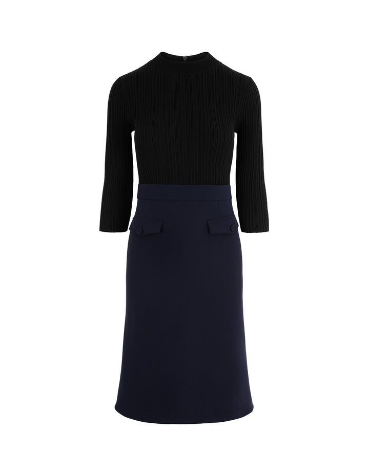 MARYLING Round-Neck Knitted Patchwork Fish-Tail Midi Dress