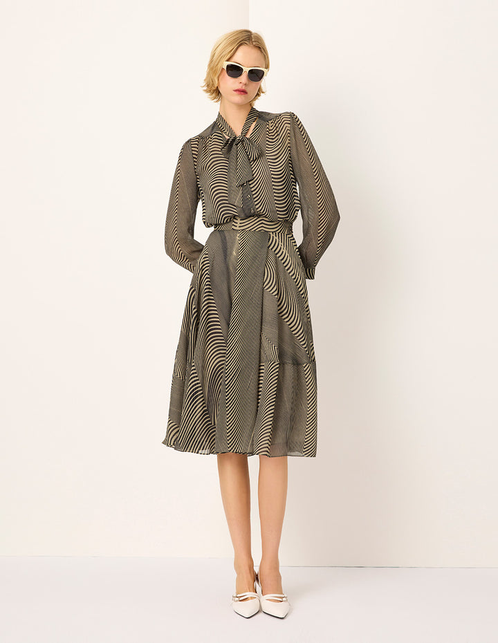 MARYLING Black Striped Collared Tie-Front Blouse