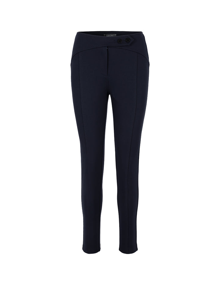 MARYLING Dark Blue Curved Line-Cut Slim Fit Stretch Pants