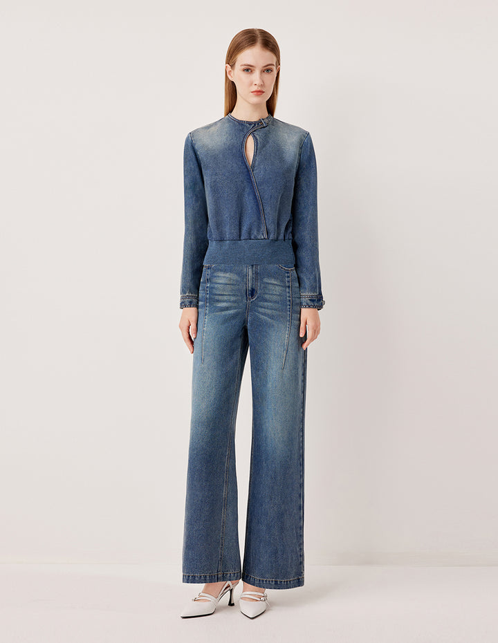 MARYLING Loose Fit Straight Leg Washed Blue Jeans