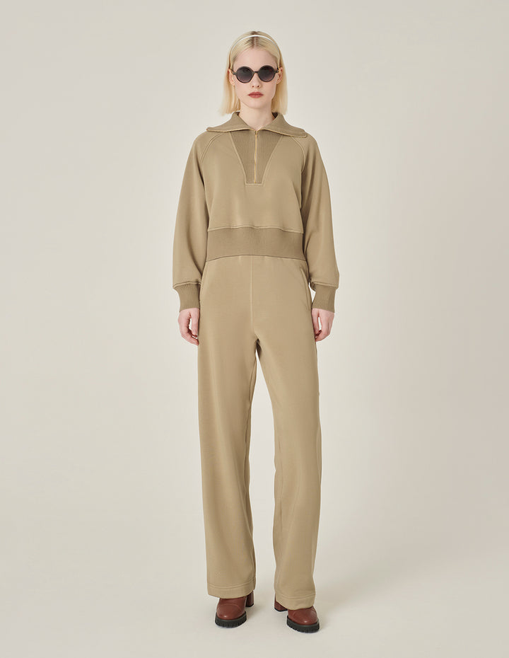 MARYLING High-Collared Camel Shearling Zipped Jumper