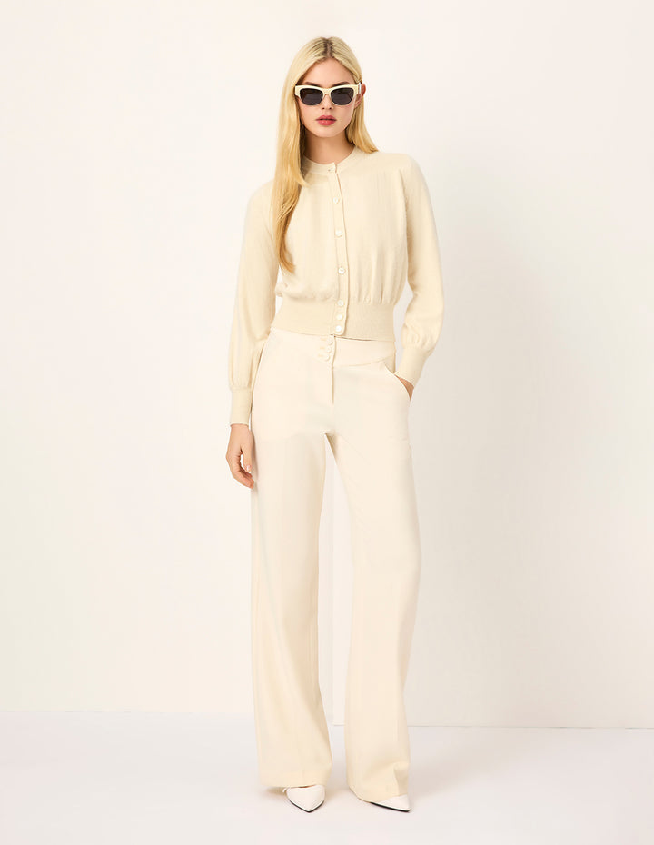 MARYLING Cream Mandarin Collar Fitted Knit Cardigan