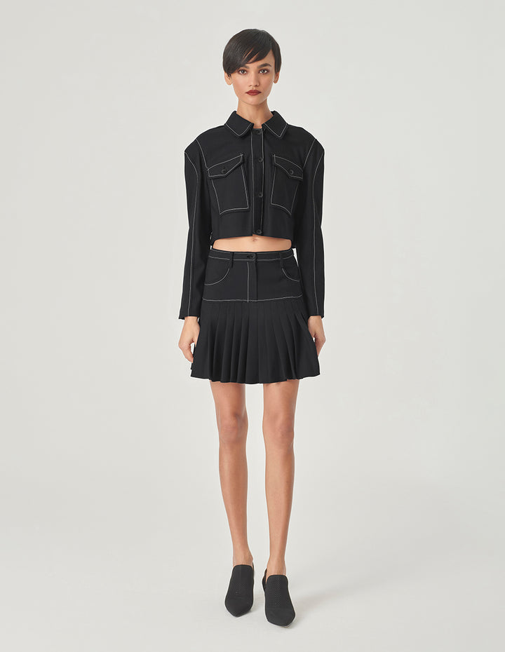 MARYLING Black Wide Shoulder Silhouette Short Jacket