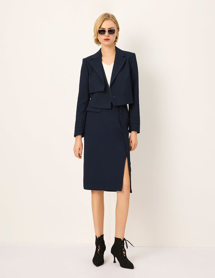 MARYLING Dark Blue Slit Knee-Length Skirt