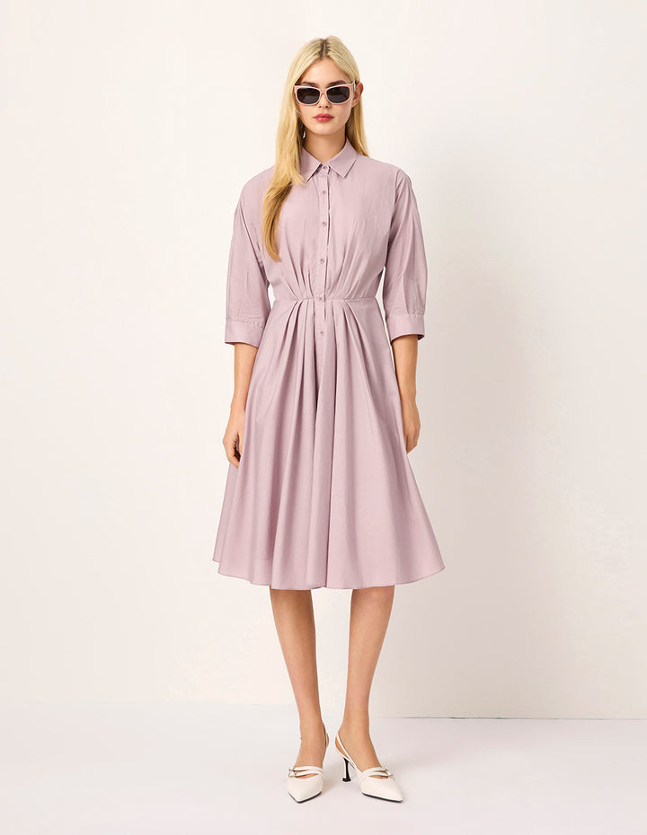 MARYLING Dusty Pink Long-Sleeve Pleated Midi Shirt Dress
