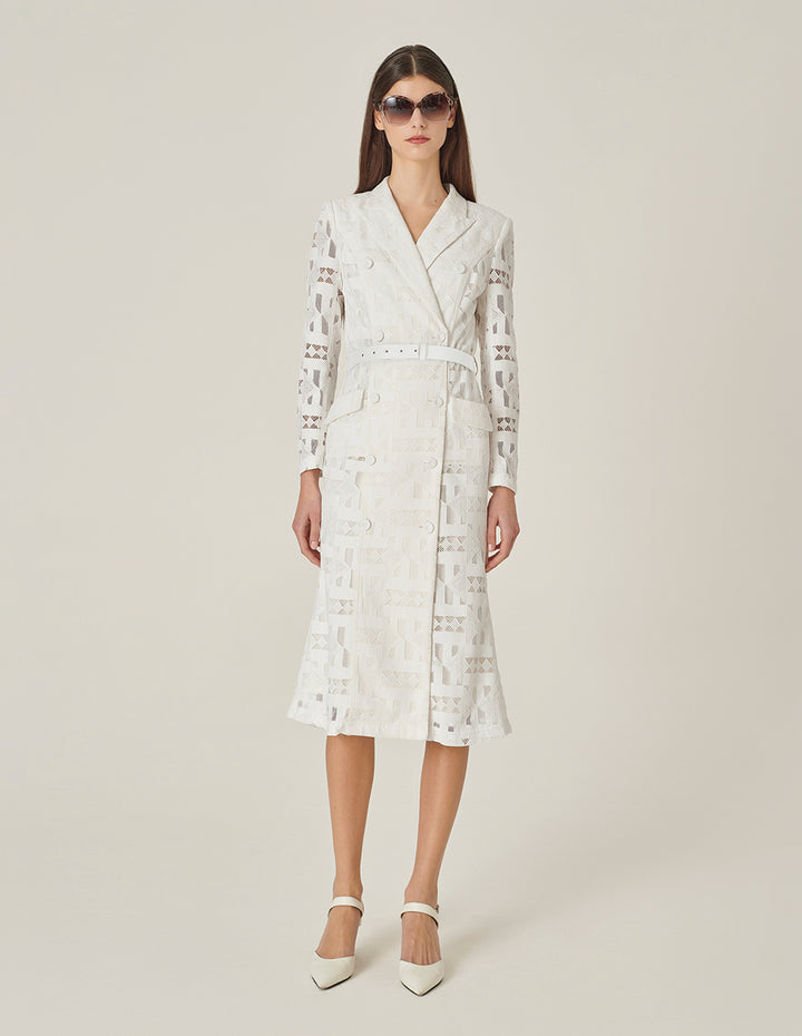 MARYLING White Suit-Style Over-The-Knee Fishtail Dress