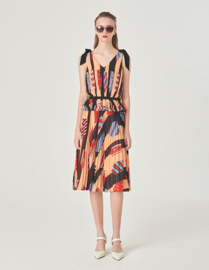 MARYLING Tie-Shoulder Pleated Top