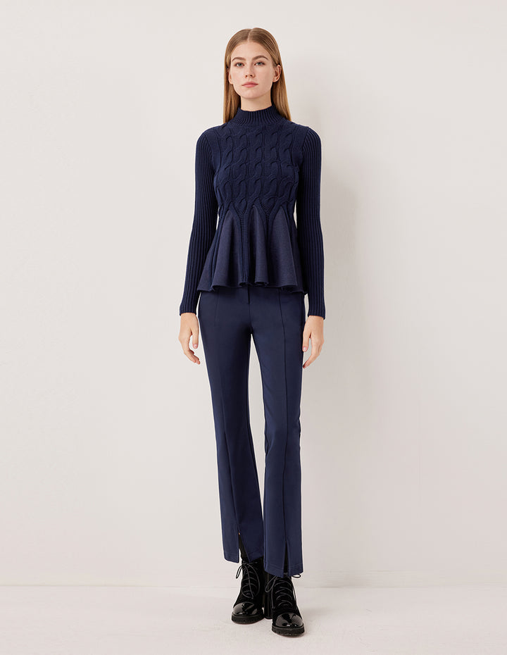MARYLING Cable Knit Ribbed A-Line Hem Sweater