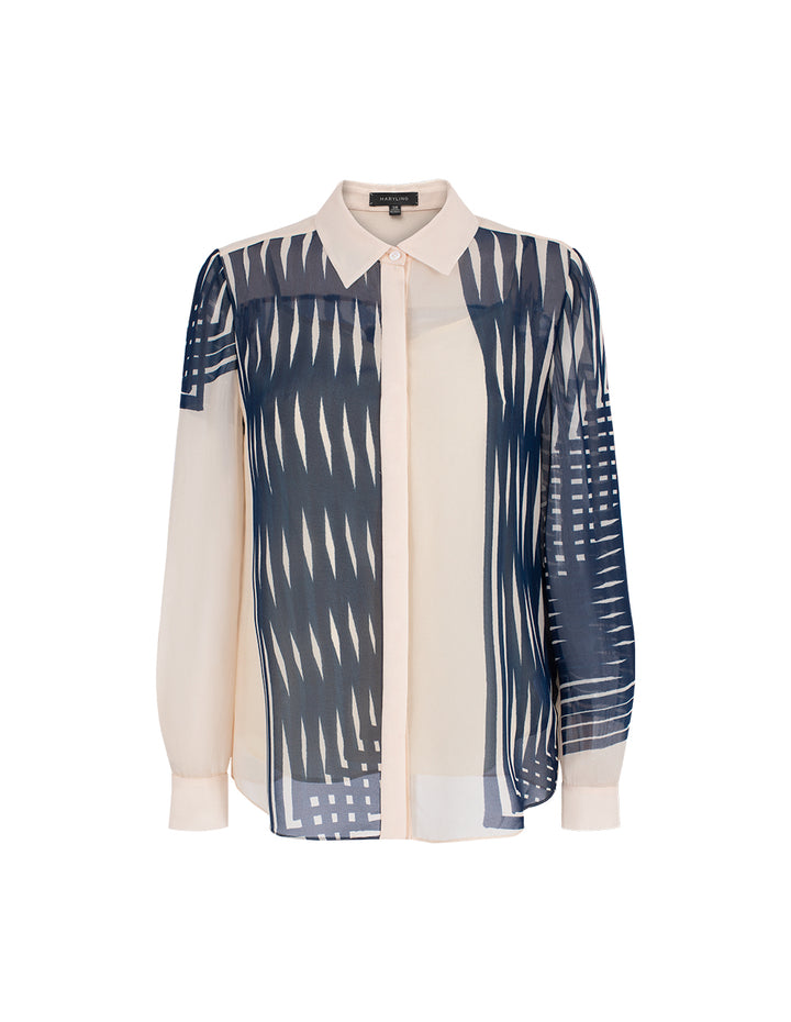 MARYLING Long Sleeve Silk Striped Print Blouse