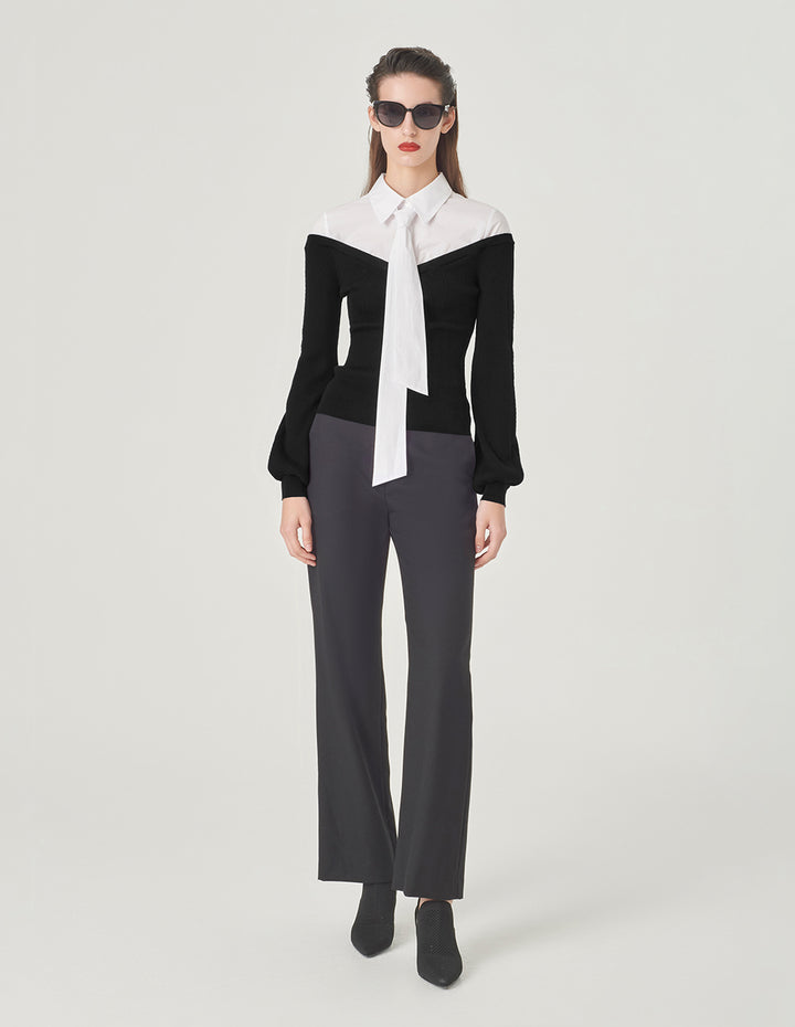 MARYLING Black And White Contrast Needle Shuttle Shirt