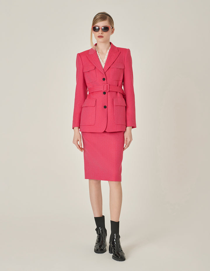 MARYLING Rose Pink Herringbone Knee-Length Skirt