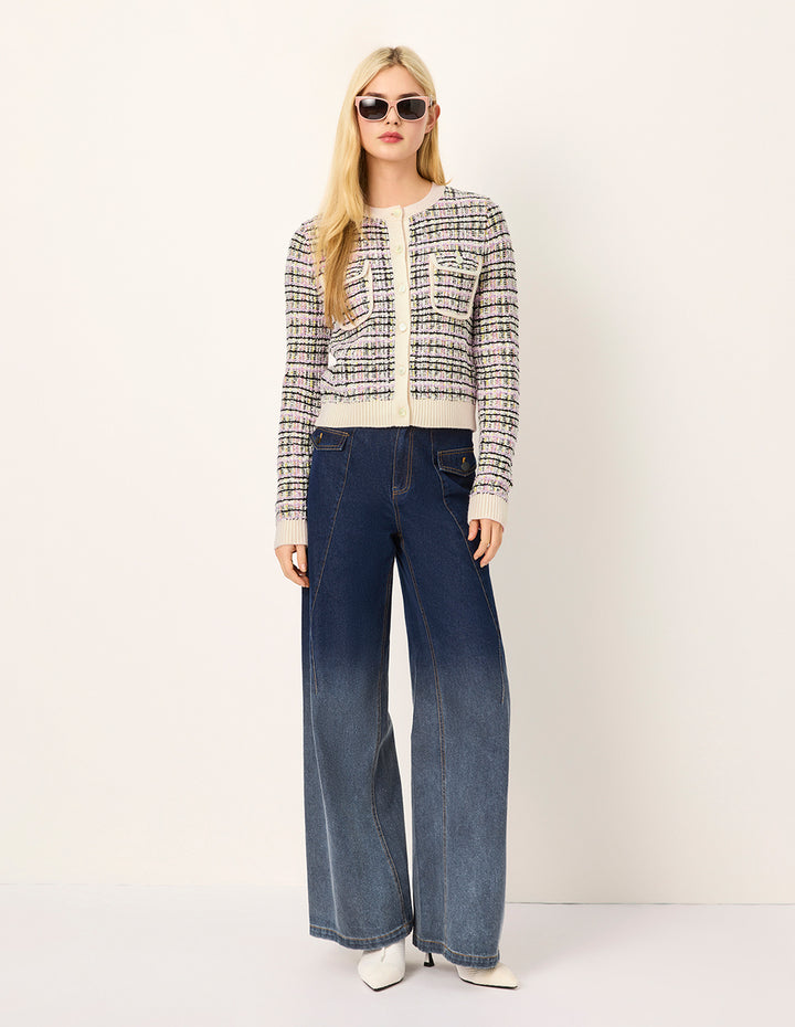 MARYLING Straight Wide-Leg Dark Blue Gradient Washed Denim Pants