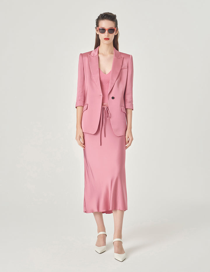 MARYLING Pink Three-Quarter Sleeve Single-Breasted Blazer