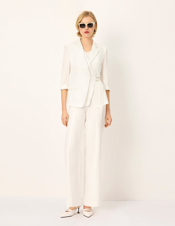 MARYLING Peaked Lapel 3/4 Sleeve Wrap Waist-Tie Blazer