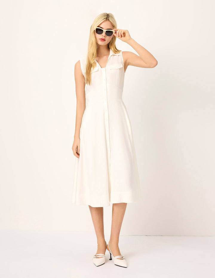 MARYLING V-Collar Sleeveless Shift Midi Dress