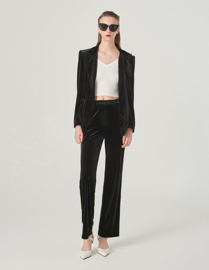 MARYLING Black Waisted Velvet Blazer