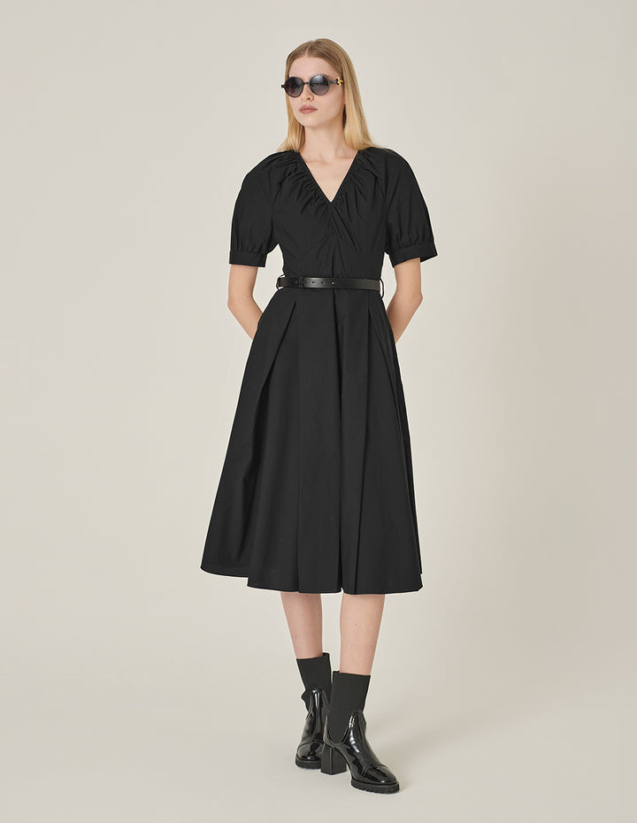 MARYLING Black V-Neck Swing Dress