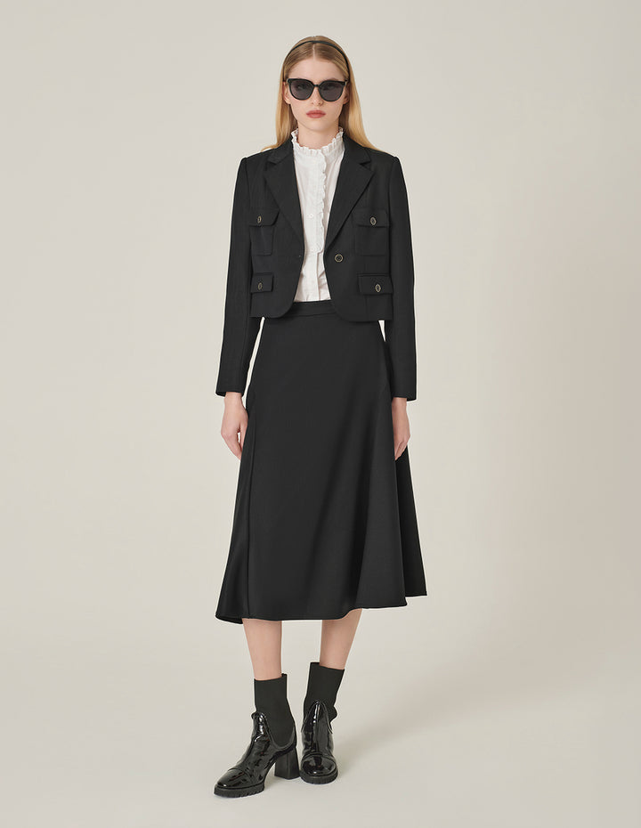 MARYLING Black Curved Split Skirt