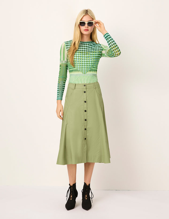MARYLING Single-Breasted Waist-Cinched A-Line Knee-Length Skirt