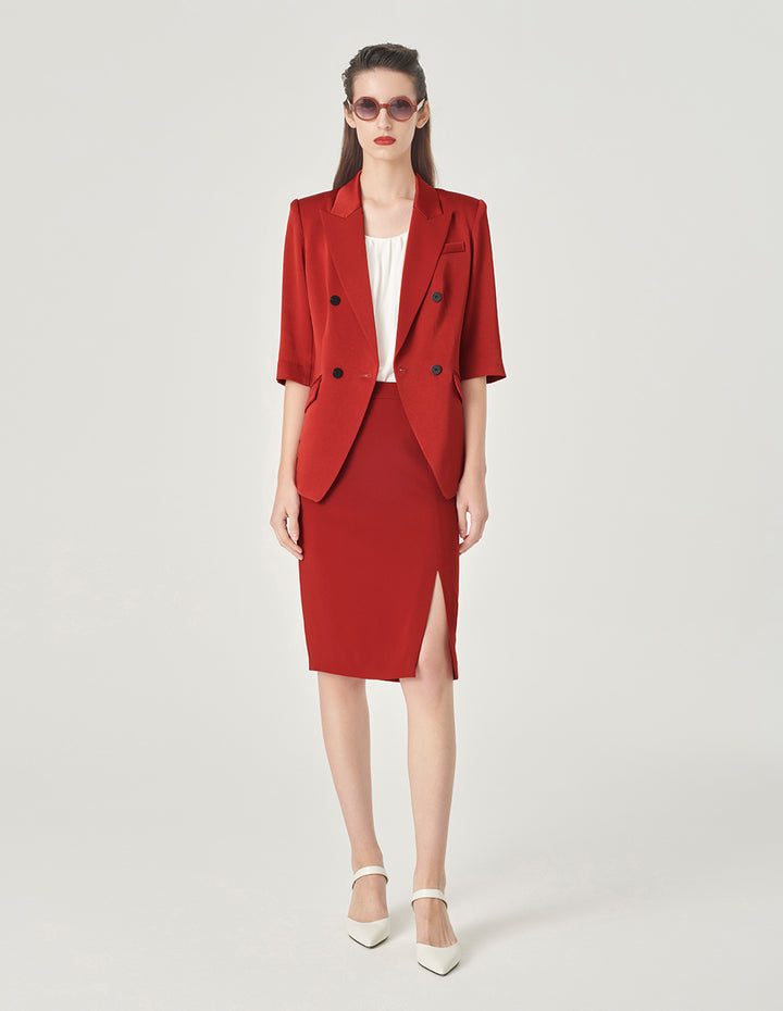 MARYLING Brick Red Three-Quarter Sleeve Blazer