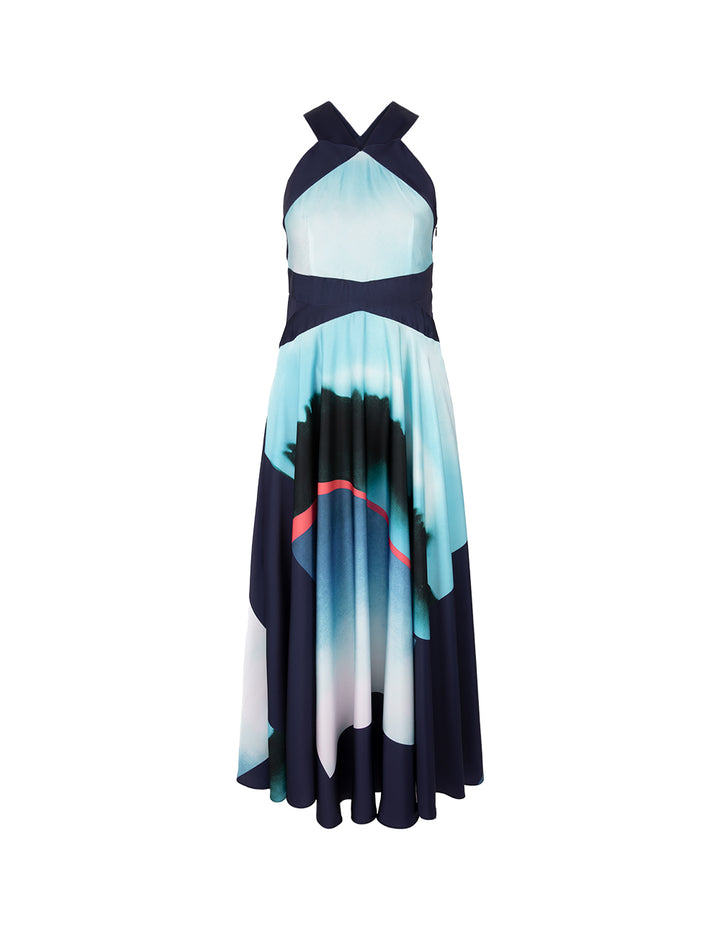 MARYLING V-Neck Sleeveless Printed Empire A-Hem Dress