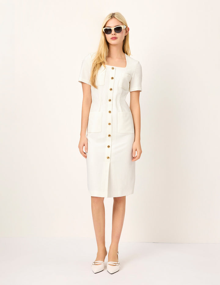 MARYLING Square Neck Short Sleeve Straight Midi Dress