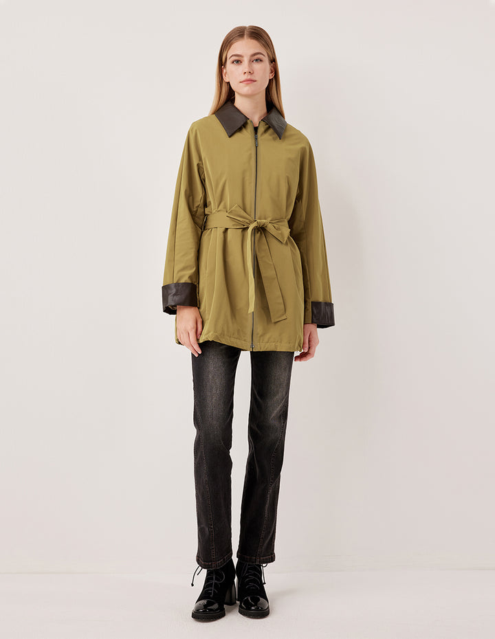 MARYLING Collared Zipper Belt Mid-Length Coat