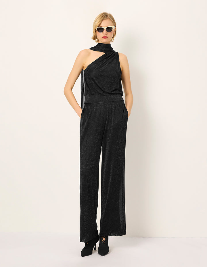 MARYLING Simple Black Mesh Straight-Leg Slim Pants