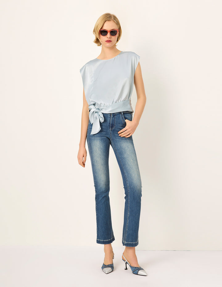 MARYLING Round Neck Sleeveless Satin Top