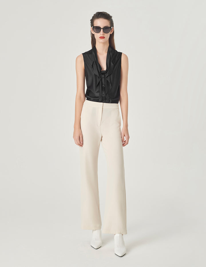 MARYLING V-Neck Silk Vest With Ruffles Chest