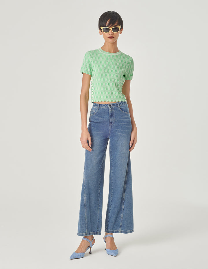 MARYLING Plaid Knit T-Shirt