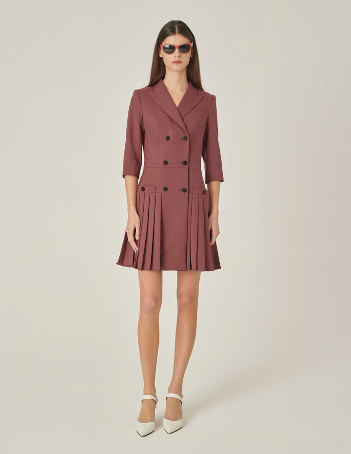 MARYLING Brick Red Double-Breasted Lapel Suit Dress