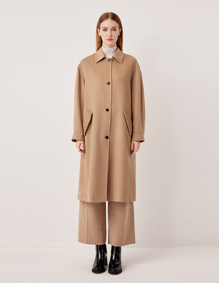 MARYLING Notched Collar Mid-Length Camel Hair Silk Blend Coat
