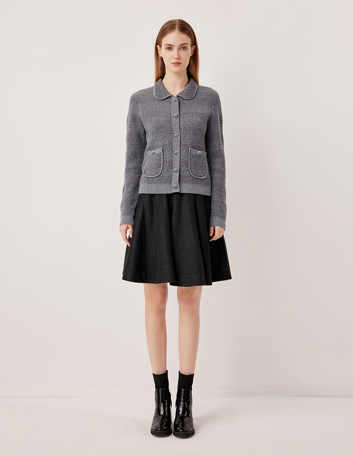 MARYLING A-Line High-Waisted Pleated Wool Silk Blend Midi Skirt