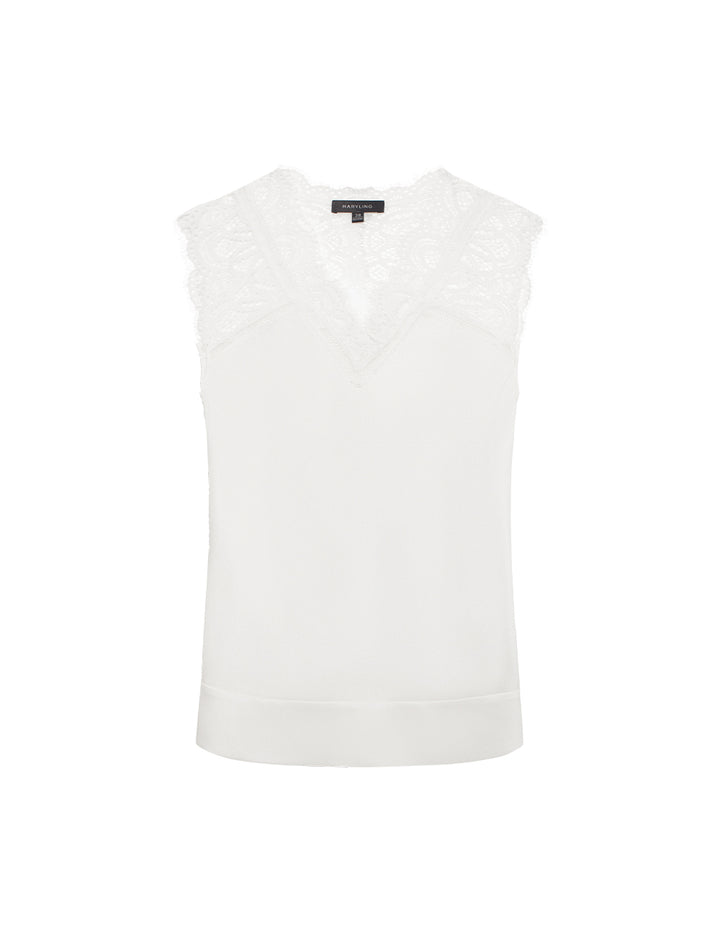 MARYLING Lace Hollow Sleeveless White Silk Camisole Top