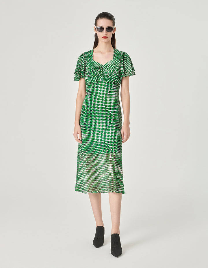 MARYLING Short Sleeve Ruffled Empire Waist A-Hem Dress