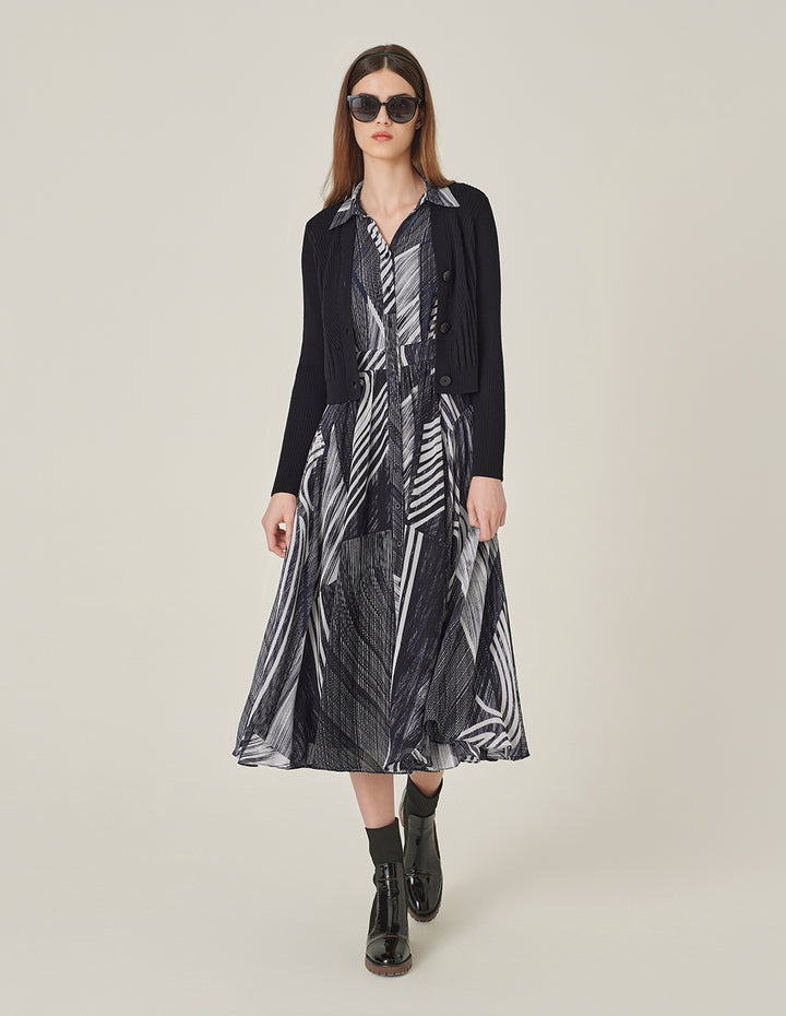 MARYLING V-Neck Shirt Collar Knitted Splicing Fake Two-Piece Printed Dress