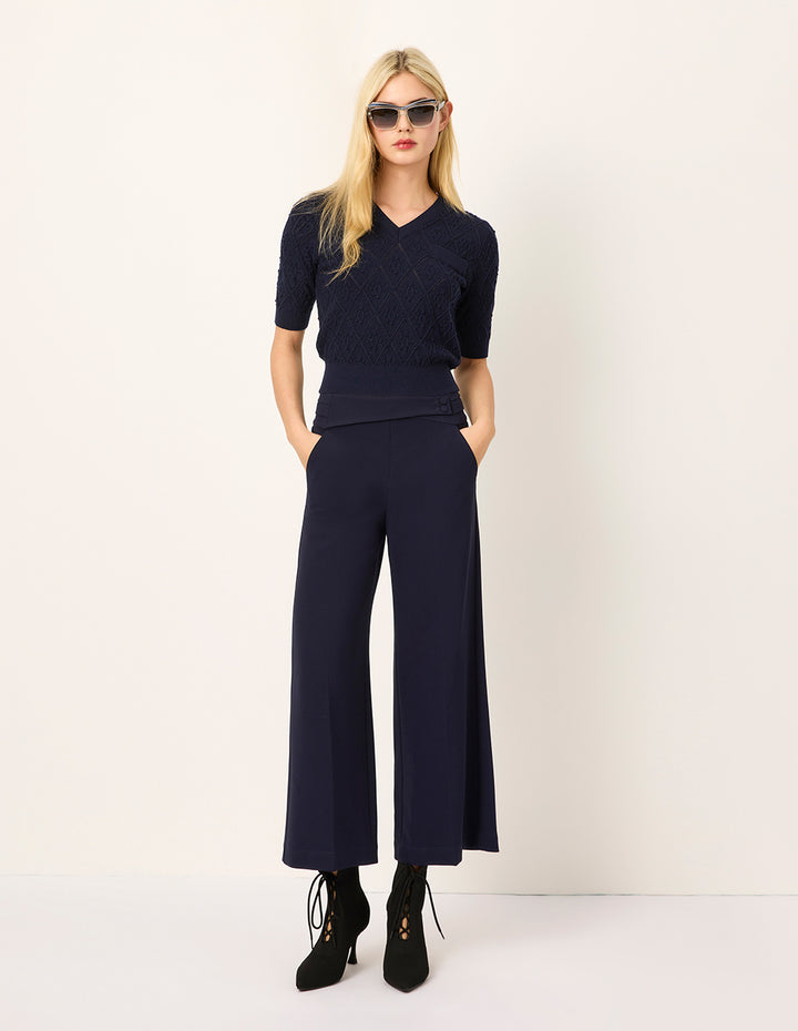 MARYLING V-Neck Short-Sleeve Diamond Check Cardigan