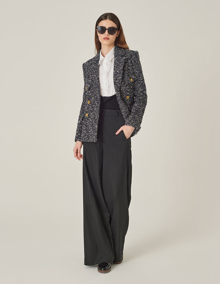 MARYLING Lapel Long-Sleeve Tweed Double-Breasted Blazer