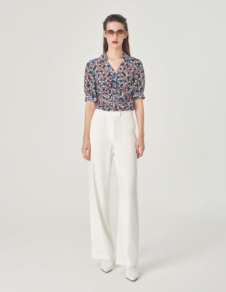 MARYLING V-Neck Shirt Silk Printed Top