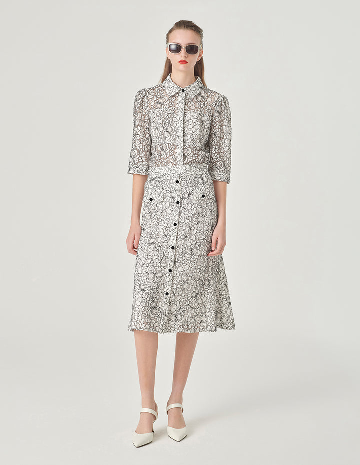 MARYLING Three-Quarter Sleeve Lace Shirt