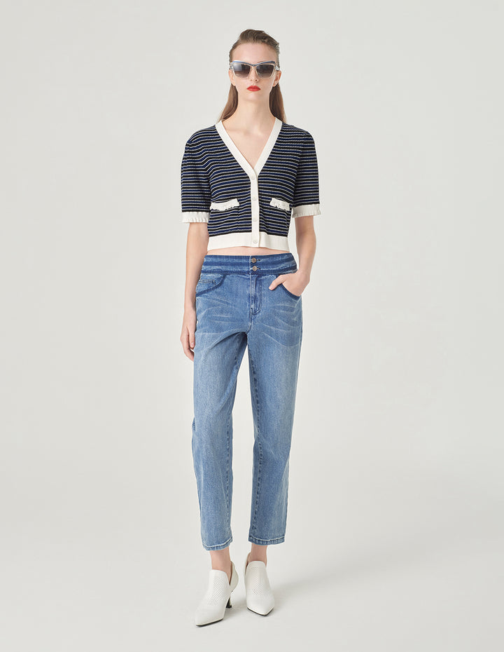 MARYLING Colour Block V-Neck Knitted Cardigan