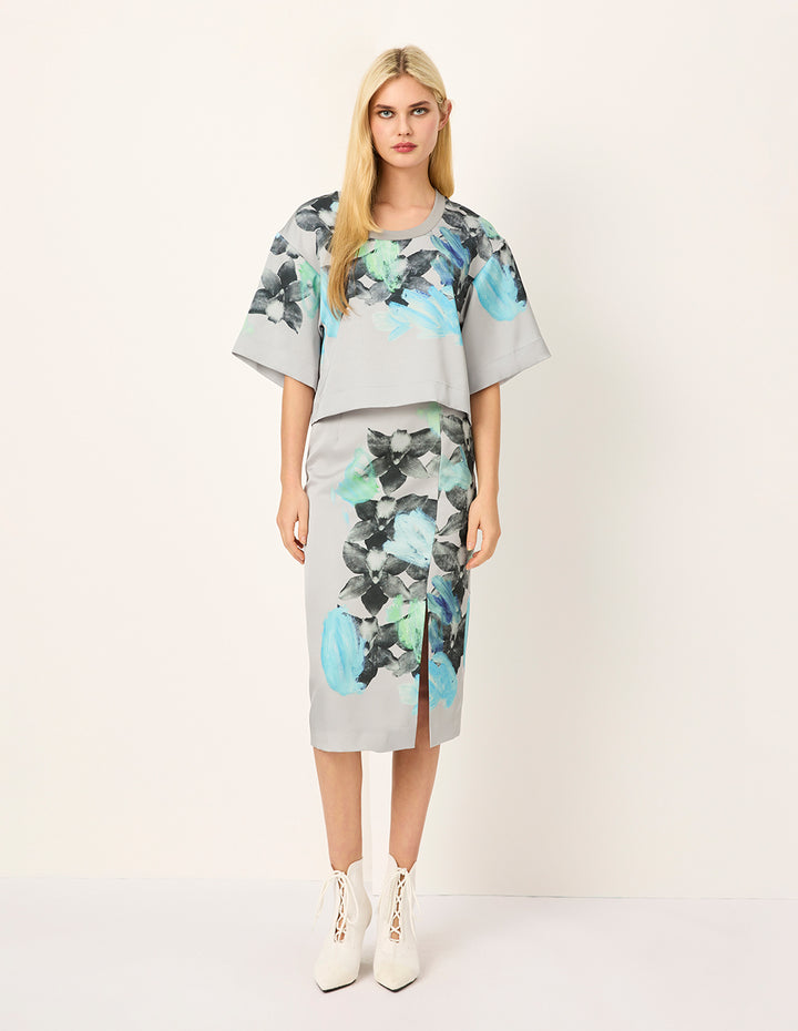 MARYLING Floral-Print Pencil Knee-Lenght Skirt